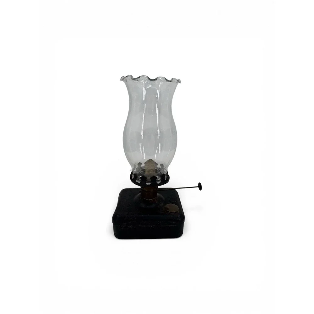 Antique Adams & Westlake Co. Compact‎ Table Top Kerosene Oil Lamp Tin Tank Glass